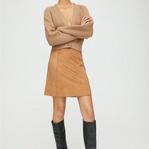 Aritzia Babaton Hopper Camel Faux Suede Skirt 00